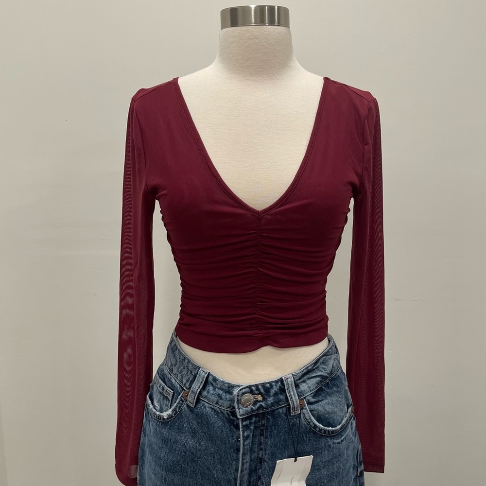 Forever 21 Wine Knit Long Sleeve Top